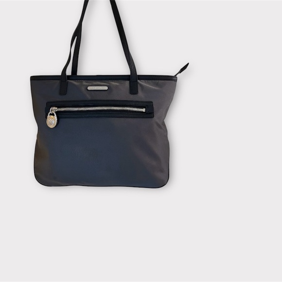 Michael Kors Handbags - MICHAEL KORS GRAY KEMPTON TOTE, BLACK LEATHER TRIM